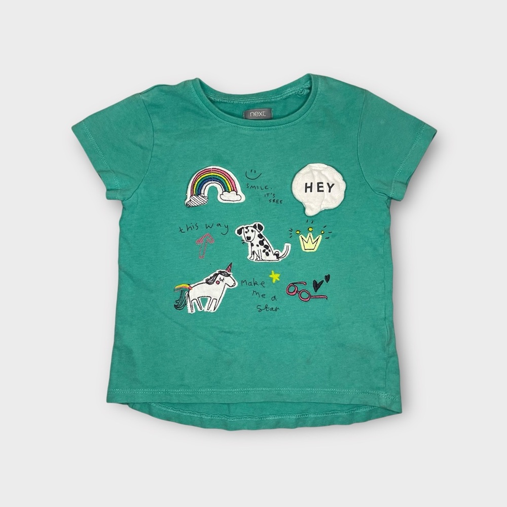 Next Cloud Rainbow Dog Unicorn Applique Green Shirt